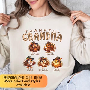 Personalized Thanksgiving Grandma Sweatshirt, Custom Grandkids Names Sweater, Customized Fall Turkey Shirt, Gift for Nana Gigi Mama, Autumn