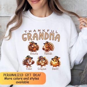 Personalized Thanksgiving Grandma Sweatshirt, Custom Grandkids Names Sweater, Customized Fall Turkey Shirt, Gift for Nana Gigi Mama, Autumn