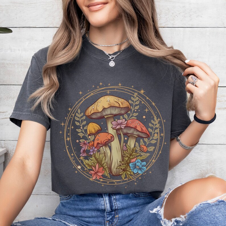 Boho Cottagecore Wildflower Shirtvintage Mushroom Floral Tops