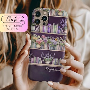 Personalized Book Lover Lavender Phone Case, Bookish iPhone 15 Pro Max Case, Custom Initial Name Reader Gift, Cottagecore Bookworm Librarian