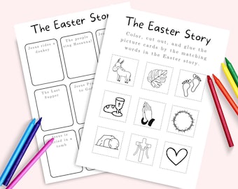 Easter Story Color Cut and Paste Craft for Kids, Printable Holy Week Easter Activity, Religious Easter Preschool, Christian Sunday School