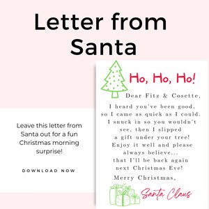 Carta de Papá Noel para niños imprimible, Tarjeta imprimible de Papá Noel para niños en Navidad, Etiqueta de regalo de Papá Noel de Navidad, Tarjeta de Papá Noel personalizada HO HO HO