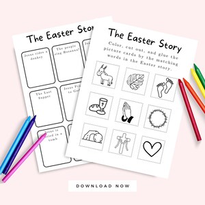 Easter Story Color Cut and Paste Craft for Kids, Printable Holy Week Easter Activity, Religious Easter Preschool, Christian Sunday School