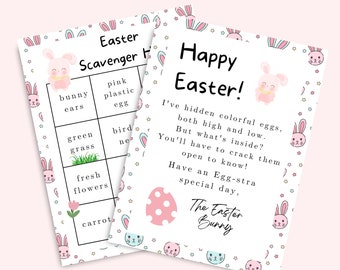 Printable Easter Bunny Letter for Kids, Easter Scavenger Hunt Kid Activity, Toddler, Preschool Easter Sunday Game, Easter Egg Hunt, Pink