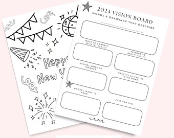 2024 Vision Board Printable for Kids, New Years Eve Coloring Page, New Year Activities for Kids, Preschool New Year, Goal Setting for Kids