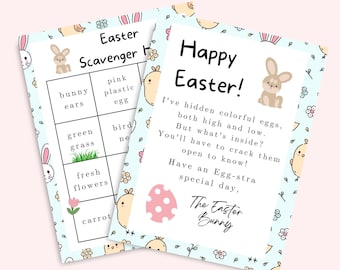 Lettera stampabile del coniglietto di Pasqua per bambini, Attività per bambini di caccia al tesoro di Pasqua, Bambino, Gioco della domenica di Pasqua in età prescolare, Caccia alle uova di Pasqua, Blu