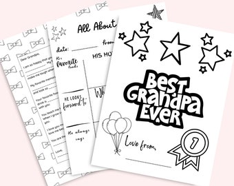 Páginas para colorear del abuelo del día del padre, regalo de niños para el día del abuelo, paquete de 3 actividades de cumpleaños del abuelo, entrevista con niños, imprimibles instantáneos