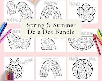 Spring and Summer Dot Marker Activity Bundle, Do a Dot Printables for Kids,  Preschool Dot Stickers, Toddler Printable Busy Book Activities