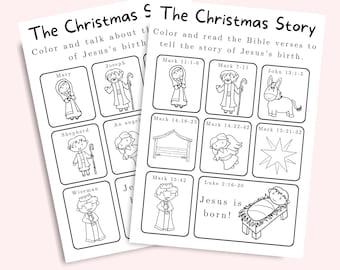 Christmas Nativity Coloring Sheet, Christmas Story Bible Verse Activity, Christian Christmas Preschool Printable, Advent Calendar 2 Pack