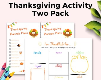 Thanksgiving Dinner Mat for Kids, Thanksgiving Parade Scavenger Hunt, Printable Family Thanksgiving Activities, Turkey Day Worksheets 2 pack