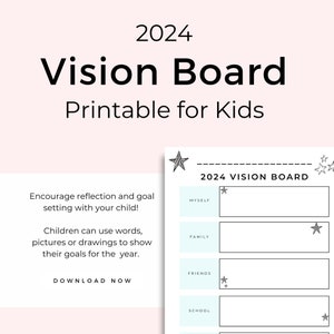 Vision Board Printable for Kids, Home Learning Activity, Kids Printable Vision Board, Kids Planner Page, Kids Goal Board, Blue with Stars