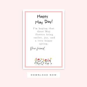 Tarjeta del Primero de Mayo para niños Tamaño de letra imprimible, Nota de flores del Primero de Mayo, Actividad de primavera para preescolar, Preescolar imprimible, Tarjeta de descarga instantánea