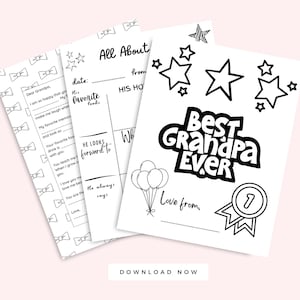 Páginas para colorear del abuelo del día del padre, regalo de niños para el día del abuelo, paquete de 3 actividades de cumpleaños del abuelo, entrevista con niños, imprimibles instantáneos