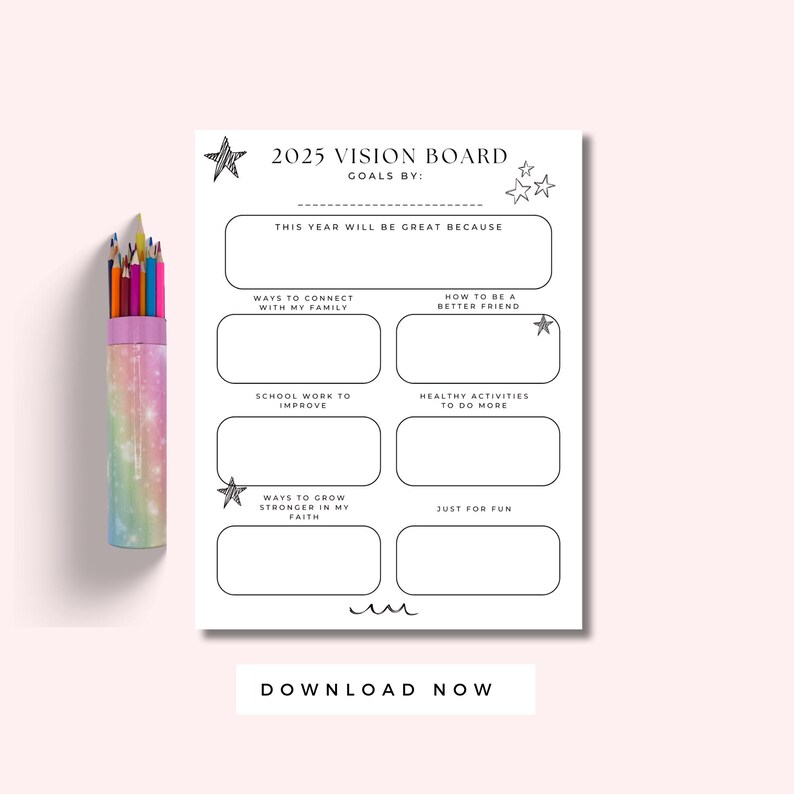 Vision Activity Outline 2025 Vision Board Printable for Kids, Home Learning Activity, Kids ...