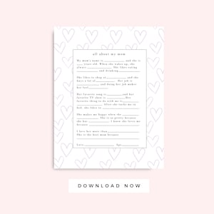 Carta do Dia das Mães de Crianças Corações Roxos para Impressão, Cartão de Aniversário da Mãe, Presente para Impressão, Entrevista, Coloração Pré-escolar, Download Instantâneo