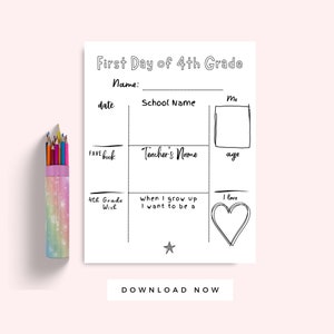 Back to School Sign Printable, First Day of 4th Grade Printable Activity, Fourth Grade Coloring Page, Instant Download, Homeschool