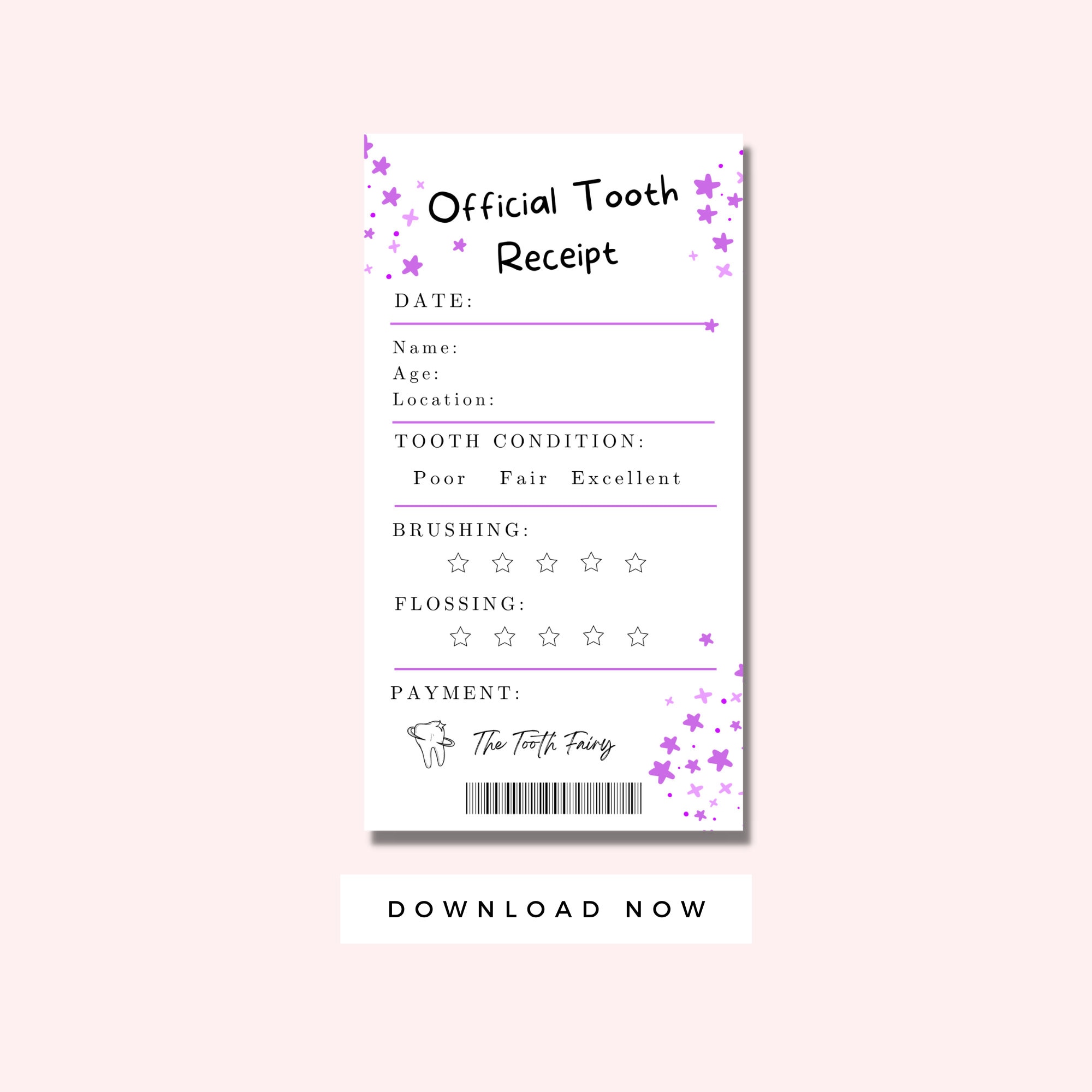Tooth Fairy Letter and Lost Tooth Receipt for Kids Printable, Tooth Fairy Note, Lost Tooth ...