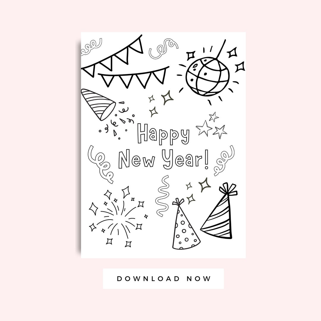 New Years Eve Coloring Page for Kids, New Year Activities for Kids