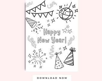 New Years Eve Coloring Page for Kids, New Year Activities for Kids, Preschool New Year, NYE Activity for Kids, Toddler Coloring Printable