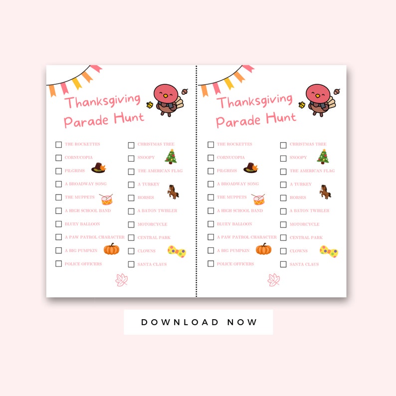 Thanksgiving Parade Scavenger Hunt, Printable Thanksgiving Kid Activity ...