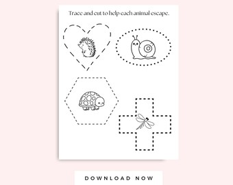 Cutting Activities for Preschool Printable Black and White, PreK Worksheet, Scissor Skills and Tracing Practice for Kids, Fine Motor Skills