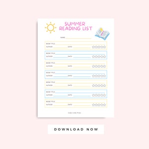 Sommer Leseliste für Kinder mehrfarbig, einfache Sommer Buch Tracker, Sofort druckbare Leseaktivität Diagramm, Sommer Buch Log