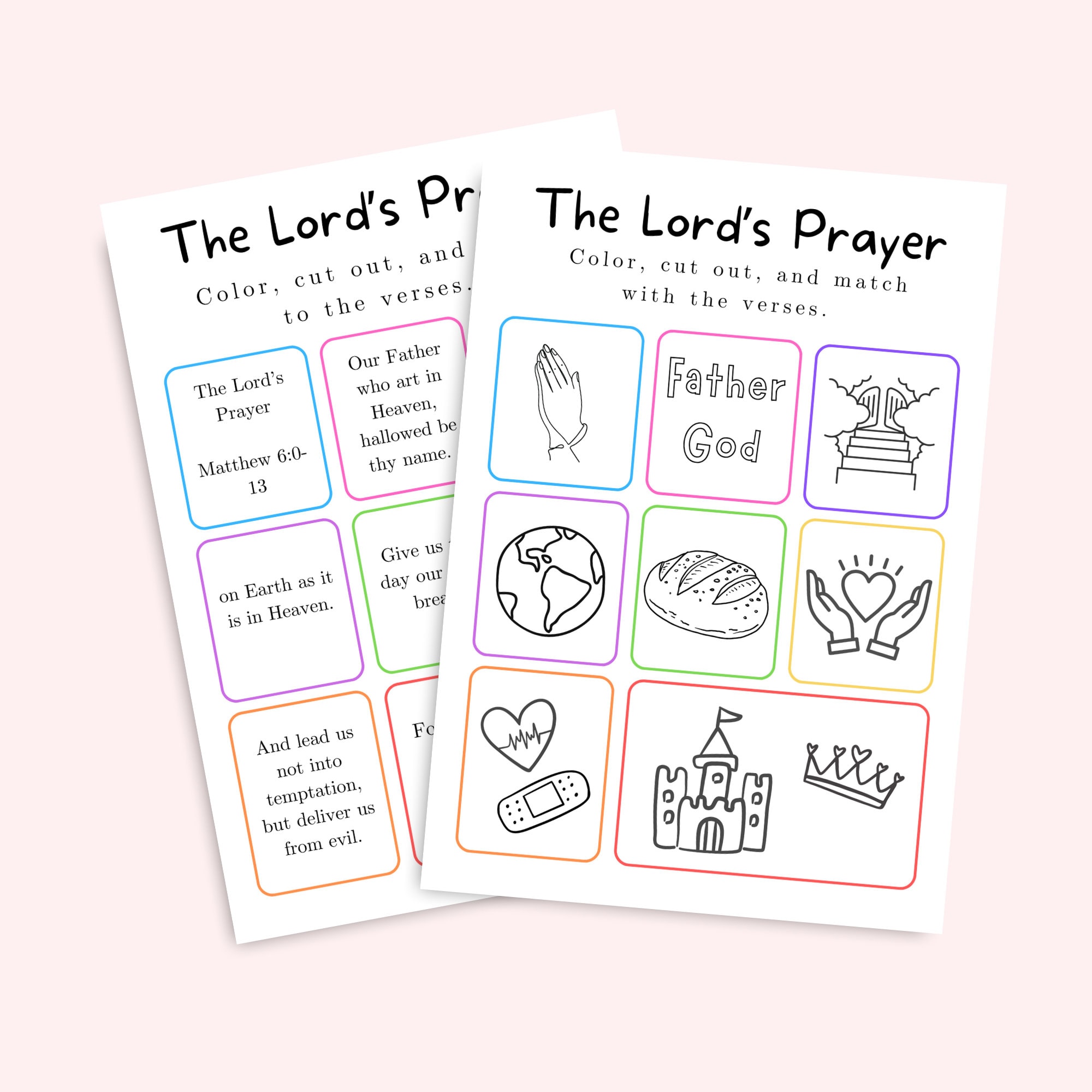 The Lords Prayer Activity, Printable Bible Verse Sunday School Activity for Kids, Christian Preschool Activity, Children's Church Scripture