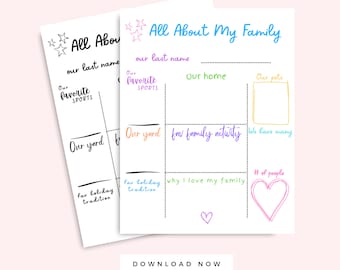 All About My Family Activity Page for Preschoolers or Kids Multicolor and Black and White Printable, Family Coloring Page, PreK Homeschool