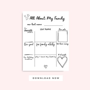 Alles über meine Familie Aktivität Seite für Kinder im Vorschulalter oder Kinder Schwarz Weiß Printable, Familie Malseite, PreK Homeschool