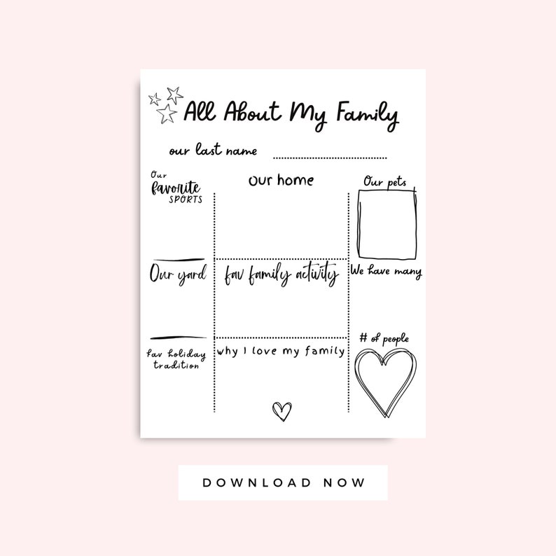 All about my family activity page for preschoolers or kids black and