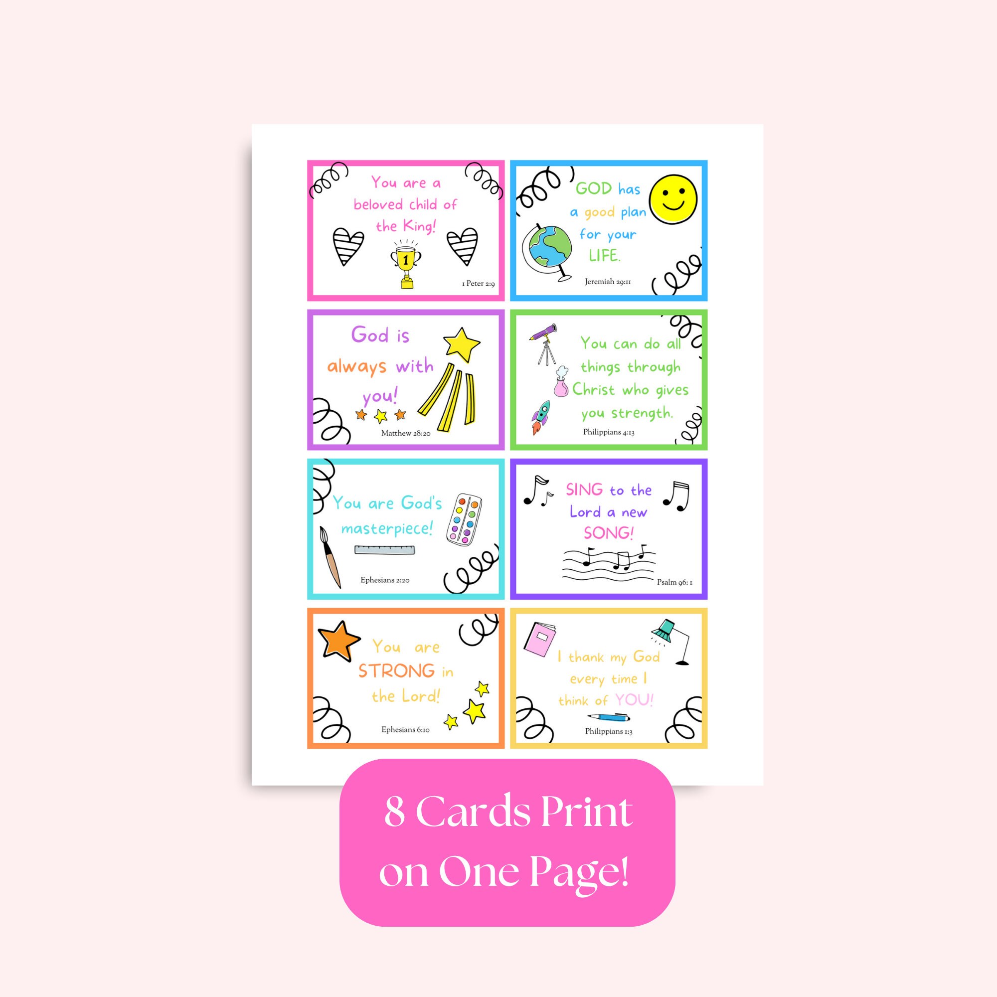Christian Lunch Box Notes for Kids, Printable Encouraging Cards, Cute ...