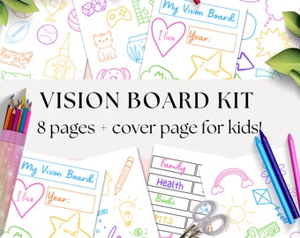 Vision Board Kit for Kids, Kid Vision Board Activity for Kids, Kid Scrapbook, New Year Activities for Kids, Goal Setting Worksheets for Kids