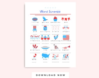Fourth of July Word Scramble Printable Activity for Kids, America Independence Day Instant Download, 4th of July Activity
