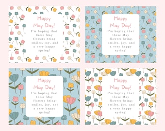 Happy May Day Printable Cards, May Day Notes, May Day Flower Gift Tag, Floral Gift Tag, Teacher May Day Card, Neighbor May Day Gift Tag