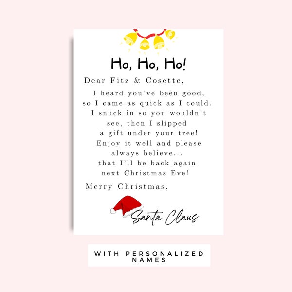 Santa Letter for Kids Printable, Printable Card from Santa for Kids on Christmas, Christmas Santa Gift tag, From Santa Card, Personalized