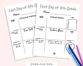 Erster Tag der 4.Klasse, letzter Tag der 4.Klasse Aktivität Blätter druckbar, Arbeitsblätter der 4.Klasse, Back to School Vierte Klasse, Homeschool