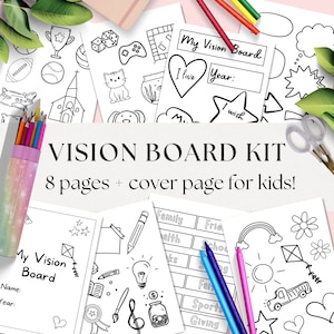 Vision Board Kit for Kids, Kid Vision Board Activity for Kids, Kid Scrapbook, New Year Activities for Kids, Goal Setting Worksheets for Kids