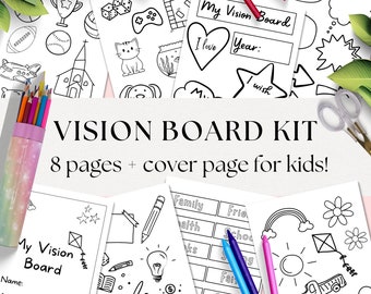Vision Board Kit for Kids, Kid Vision Board Activity for Kids, Kid Scrapbook, New Year Activities for Kids, Goal Setting Worksheets for Kids