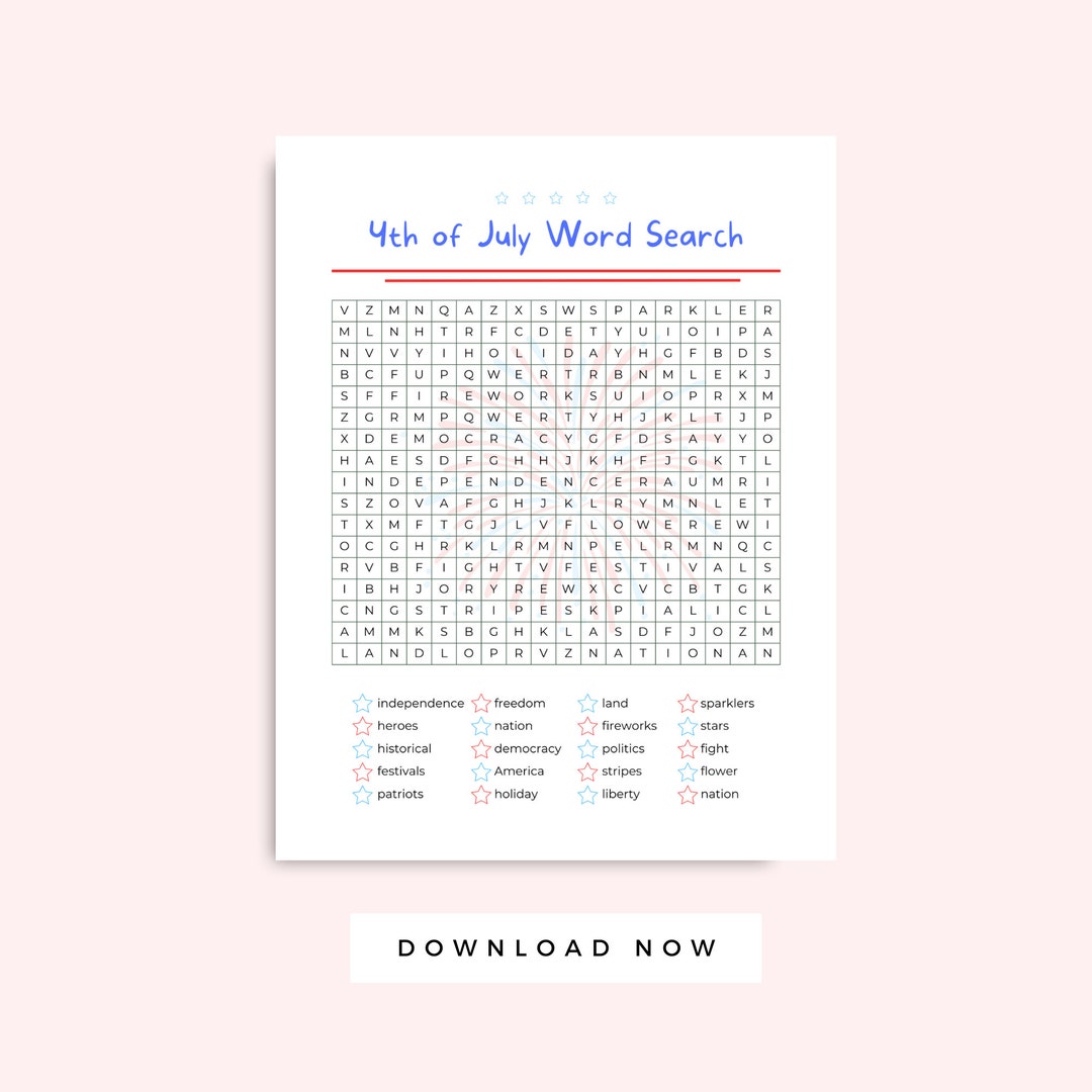 Fourth of July Word Search Printable Activity for Kids, America ...