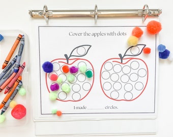 Apple Dot A Dot Page, September Busy Book, Afdrukbaar Preschool Activity Sheet, Preschool Quiet Book, Instant download Preschool Werkblad