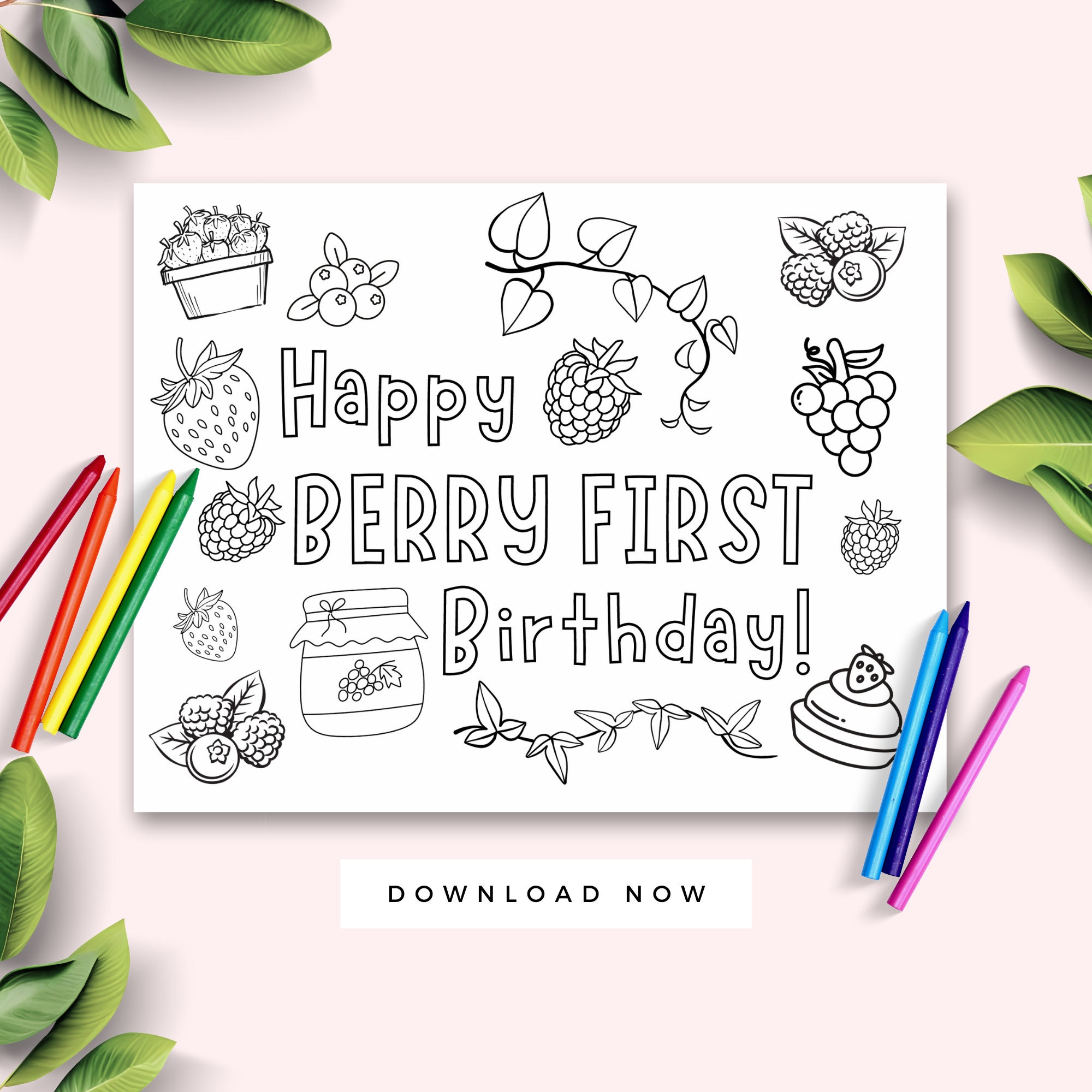 Happy Berry First Birthday Coloring Page, Berry 1st Birthday Party
