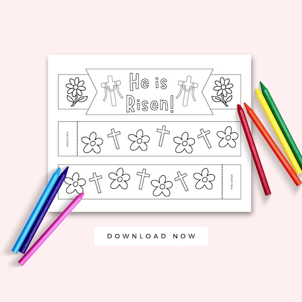 He is Risen Printable Easter Crown for Kids, Resurrection Sunday School Craft, Easter Religious Preschool, Christian Bible Verse Coloring