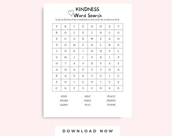 Kindness Activity for Kids Printable Word Search, Friendship Activity for Kids, Kindness Day Printable, Kindness Worksheet Instant Download