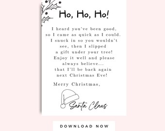 Santa Letter for Kids Printable, Printable Card from Santa for Kids on Christmas, Christmas Santa Gift tag, From Santa Card, black and white