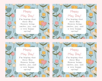 Happy May Day Printable Cards, May Day Notes, May Day Flower Gift Tag, Floral Gift Tag, Teacher May Day Card, Neighbor May Day Gift Tag
