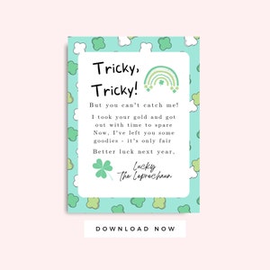 Carta imprimible de duende para niños, Actividad para niños del Día de San Patricio, Preescolar imprimible, Nota verde del Día de San Patricio, Descarga instantánea