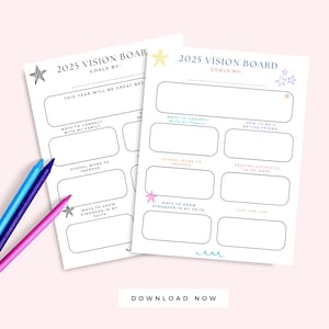 2025 Vision Board Printable for Kids, Home Learning Activity, Kids Printable Vision Board, Kids Planner Page, Kids Goal Board, color and BW