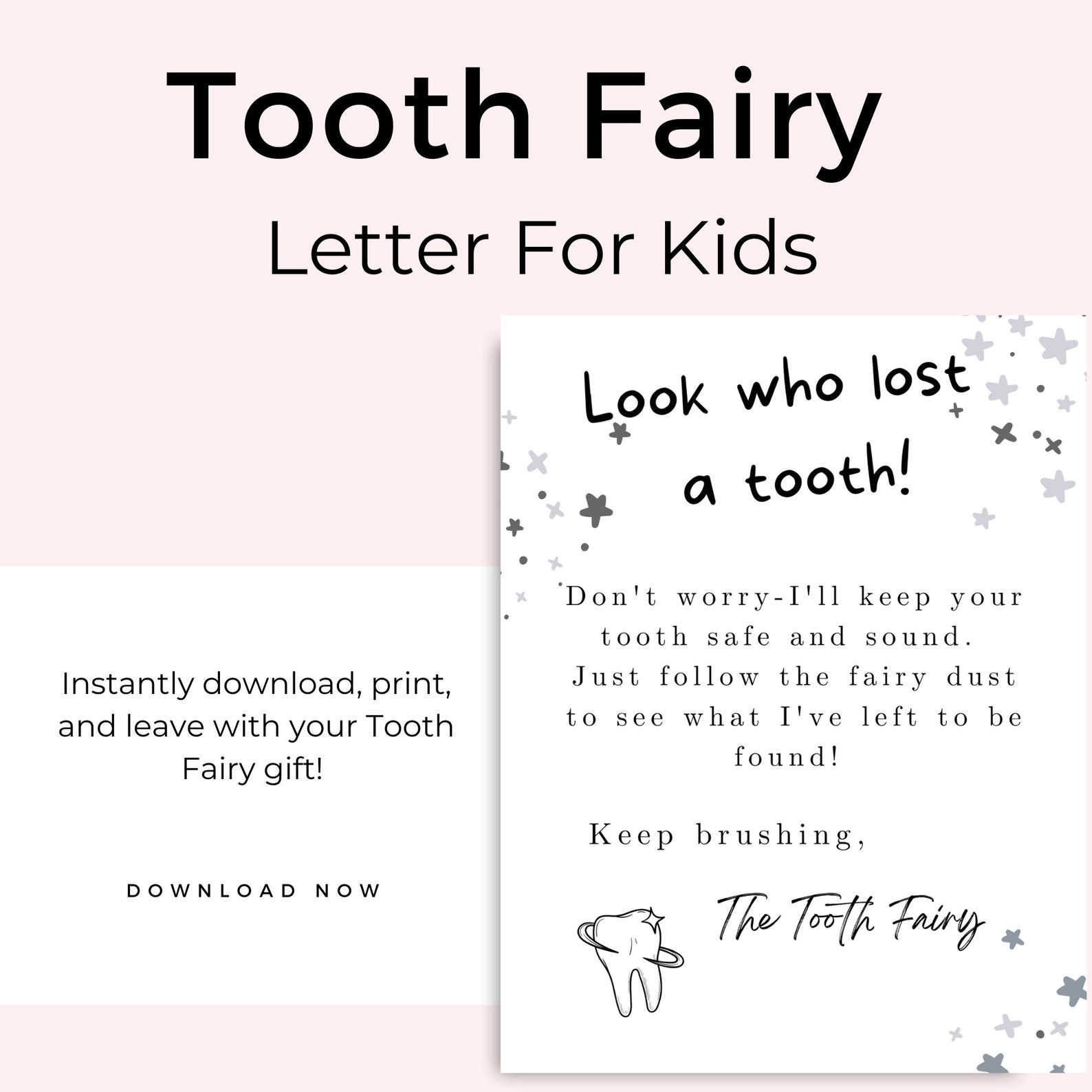 Tooth Fairy Letter and Lost Tooth Receipt for Kids Printable Black and White 2 Pack, Tooth Fairy ...