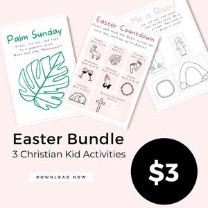 Holy Week Kid Activity Pack color and Easter Countdown Bible verses, Christian Easter Printables for Preschool, Good Friday, Palm Sunday,