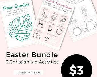 Karwoche Kid Activity Pack Farbe und Ostern Countdown Bibelverse, christliche Ostern Printables für Vorschule, Karfreitag, Palmsonntag,
